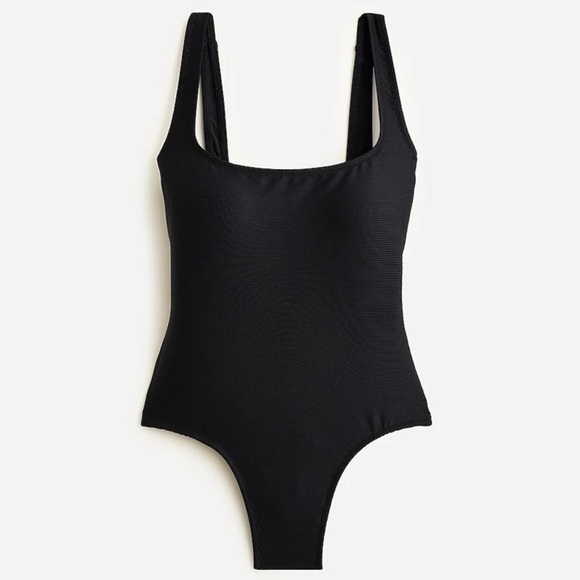 J Crew Ribbed textured squareneck one piece swimsuit in black plus size 22 - Picture 2 of 7